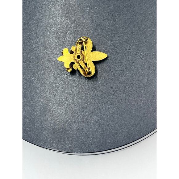 CORO Vintage Fleur-de-Lis Brooch Gold Tone Turquoise Rhinestone Flower Pin - Picture 4 of 6